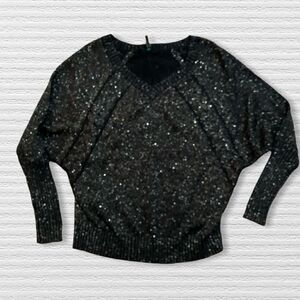 Guess Long Sleeve Knitted Vneck Pullover Sweater -Size Small -Black Metallic
